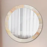 Wallfluent Runder Spiegel mit Modernem Aufdruck - Dekospiegel Wandmontage -marmor onyx- Ø80cm