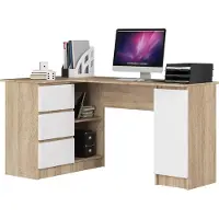 Akord Eck-Schreibtisch B20 links Sonoma-Eiche Front Weiß B155 x H77 x T85 cm