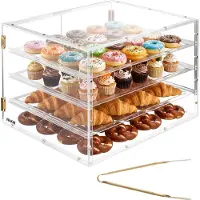 Vevor Gebäckvitrine 4-stöckig, Gewerbliche Bäckereivitrine aus Transparentem Acryl, Thekenvitrine mit Magnetischer Rücktür & Abnehmbarer Trennwand für Kekse Desserts Donuts, 570 x 455 x 405 mm