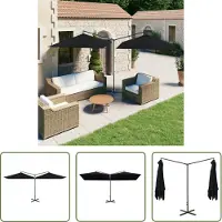 The Living Store Doppel-Sonnenschirm mit Stahlmast Schwarz 600x300 cm