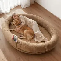 Vevor Hundebett für Menschen & Hunde, 177x123x24cm, Memory-Schaum-Hundebett in Menschengröße, mit Seitentasche, Griff & Reißverschluss, abnehmbarer, maschinenwaschbarer Bezug, Kurzflor, braun