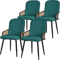 ML-Design Esszimmerstühle 4er Set Petrol Stoffbezug Küchenstuhl mit Rattan Optik-Armlehnen Gepolsterte Stühle mit Metallbeinen Sessel ergonomisch