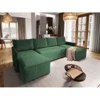 Masseno Ecksofa TRES mit Schlaffunktion U-Form, Sofa mit Bettkasten, Wohnzimmersofa, Couch, Soffa, Bettsofa, Couchgarnitur- Grün, POSO 14