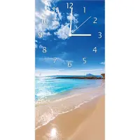 Wallario Design Wanduhr bedruckt, Größe 30 x 60 cm, Motiv: Traumstrand unter blauem Himmel