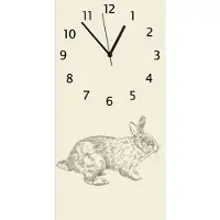 Wallario Design Wanduhr Hase als illustrierte Bleistiftzeichnung aus Echtglas, Größe 30 x 60 cm