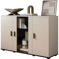 Mirjan 24 Sideboard Soho S-7, Sideboard mit drei Drehtüren (Farbe: Cashmere / Cashmere + Schwarz, ohne Beleuchtung)