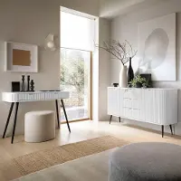 Lomadox Wohnzimmer Set weiß gerillt, Konsolentisch und Sideboard, Füße schwarz, ZARA-160