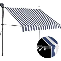 Syfax Einziehbare Markise Handbetrieben mit LED 150 cm Blau und Weiß