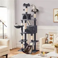 Yaheetech Katzenkratzbaum 206 cm deckenhoch, stabiler Kletterbaum, XXL groß Katzenbaum, kratzbaum für große Katzen mit Sisalseil Korb Hängematte Dunkelgrau
