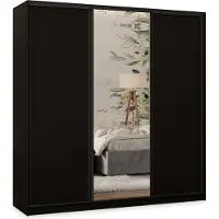 Masseno Schiebetürenschrank TARI 200/205/58 cm Kleiderschrank mit 4 Schubladen Schlafzimmer Schrank 3-türig mit Spiegel Schwarz