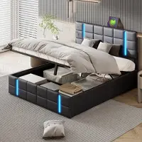 Moonbite Polsterbett Doppelbett 160x200 cm mit LED, Lattenrost, PolyurethanRahmen, Schwarz, modernes Design, ideal für Schlafzimmer, funktional und komfortabel