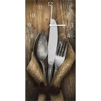 Wallario Design Wanduhr Besteck Set aus Echtglas, Größe 30 x 60 cm