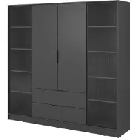 Masseno Drehtürenschrank CATERINA 206 cm Kleiderschrank Schlafzimmer Schrank 4-türig Graphitfarben