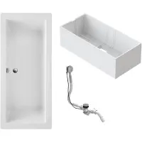 Schulte Badewanne 170x75 cm Komplettset mit Wannenträger und Ab- und Überlauf, Rechteckbadewanne Balos weiß