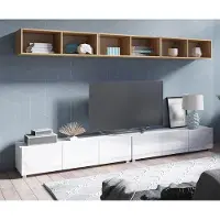 Lomadox Moderne Wohnwand in weiß Hochglanz mit Artisan Eiche Nb. CAIRNS-132, B/H/T ca. 300/200/43 cm