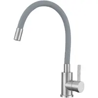 VBChome Küchenarmatur mit flexibler Grau Silikonbrause – Flexibler Wasserhahn mit Einhebelmischer für Spüle – Armatur Gebürstetes Detail