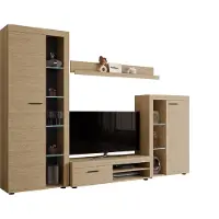 Mirjan 24 Wohnwand Farso, Design Wohnzimmer-Set, Schrankwand, Mediawand, Modernes Anbauwand (mit Beleuchtung, Geölte Eiche)