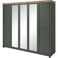 Masseno Drehtürenschrank EVOLETTA 246 cm Kleiderschrank Schlafzimmer Schrank 5-türig mit Spiegel Grün