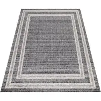 Ayyildiz Hali Outdoor Teppich Wetterfest 200x290 Rechteck Grau für Camping Garten oder innen Bordüren-Design