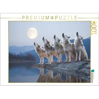 CALVENDO Puzzle Ruf der Wildnis: Wölfe bei Vollmond | 1000 Teile Lege-Größe 64 × 48 cm Foto-Puzzle für glückliche Stunden