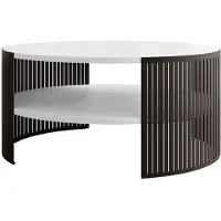Mirjan 24 Couchtisch Fikoli, Wohnzimmer Kaffeetisch, Beine und Seiten aus Stahl (Farbe: Schwarz / Arktisches Weiß)