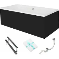 For you Aqua | Badewanne - Rechteckbadewanne Quadro - 165 x 75 Cm - Antibakterielle Beschichtung - Schwarze Verkleidung - Siphon Inklusive