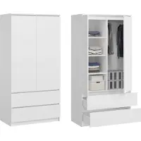 BDW , Monia Kleiderschrank, mit 2 Schubladen, Weiß, 50Tx90Bx180H cm (2 Schubladen)