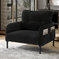 OKWISH Einzelsessel Relaxsessel mit Seitentaschen auf beiden Seiten,für Schlafzimmer und Arbeitszimmer,Einsitzer mit Armlehnen,aus Cord,Schwarz