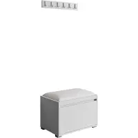 Mirjan 24 Garderoben-Set Grawis 60, Schuhschrank und Kleiderhakenbrett, gepolsterte Sitzpaneel 60x30 (Weiß + Soft 017)