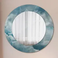 Wallfluent Runder Spiegel mit Modernem Aufdruck - Dekospiegel Wandmontage -Blau Onyx Marmor- Ø60cm