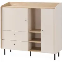 Masseno Kommode VETTA 125 cm Sideboard mit 2 Schubladen und 2 Türen für Wohnzimmer Schlafzimmer Modern 125x42x115 cm Beige / Beige