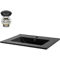 LuxeBath Waschbecken Aufsatzwaschbecken Eckig, 61,5x47x17,5 cm, Schwarz, aus Keramik, inkl. Ablaufgarnitur mit Überlauf