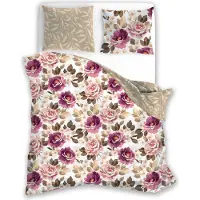 Faro Bettwäsche, Satinbettwäsche, hohe Qualität 160x200 Milagro Verde 017 Beige und rosa Blumen