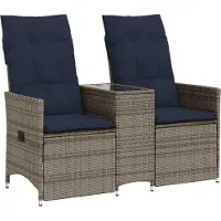 Syfax Gartensofa Verstellbar 2-Sitzer mit Tisch Grau Poly Rattan