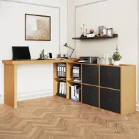 ALFORIGO Schreibtisch, 4 cm starke Platte, MDF, 360° drehbar, für 2 Personen, mit 4 offenen Fächern und 4 Schubladen, Ecktisch als Bürotisch mit Kippsicherung