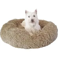 Zöllner Hundebett Katzenbett Donut, 60 cm rund, hellbraun mit kuscheligen Langhaarplüsch