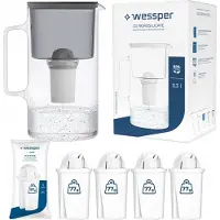 Wessper Glas-Filterkanne 3,3L Schwarz + 5X Aquaclassic-Filter