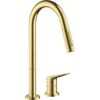 Hansgrohe 2-Loch-Spültisch-Einhebelmischer 220 Axor Citterio M mit Ausziehbrause, brushed brass