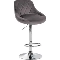 CLP Barhocker LAZIO Mit Samtbezug I Drehbarer Thekenhocker Mit Fußstütze I Höhenverstellbarer Barstuhl Mit Trompetenfuß, Farbe: grau, Gestellfarbe: chrom