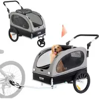 Sweiko Hunde-Fahrradanhänger, trägt bis zu 88 Pfund, 2-in-1-Fahrradträger für Haustier-Kinderwagen, einfach zusammenklappbarer Wagenrahmen mit Schnellspannrädern, universeller Fahrradkupplung, Reflekto