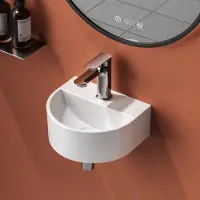 Emke Kompakt-Wandwaschbecken Keramik U-Form 30.3 × 25.5 × 12 cm –Weiß mit Armaturbohrung