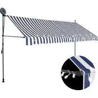 The Living Store Einziehbare Markise Handbetrieben mit LED 350 cm Blau und Weiß