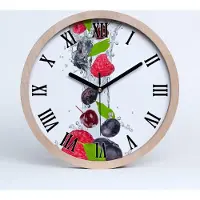 Tulup Holzuhr 25fi cm wanduhr - schwarze Spitzen - Obst und Wasser