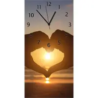 Wallario Design Wanduhr Liebe im Herzen der Sonne - Strand und Meer aus Echtglas, Größe 30 x 60 cm