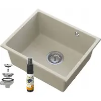 Granitan - Granitspüle - Spülbecken 46x38 cm - Hellbeige - mit Siphon Chrom - MANADO