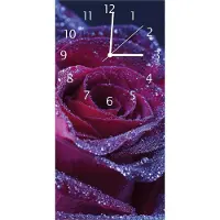 Wallario Design Wanduhr bedruckt, Größe 30 x 60 cm, Motiv: Rote Rosenblüte im Regen