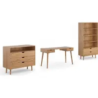 Feldmann-Wohnen Arbeitszimmer-Set Simona Büromöbel Massivholz geölt Ausführung wählbar,Bücherregal, Kommode, Schreibtisch