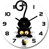 Tulup Wanduhr aus Glas 30fi Glasbild Glasuhr Gehärtetes Glas - schwarze-zeiger - Cat and mouse