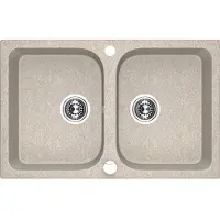 Laveo BADLAND Spülbecken Granitspüle Doppelbecken Celia 48x76 Beige | Siphon im SET!