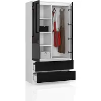 BDW Kleiderschrank 2 Türen, 4 Einlegeböden, Weiß / Schwarz, 180 x 90 x 51 cm